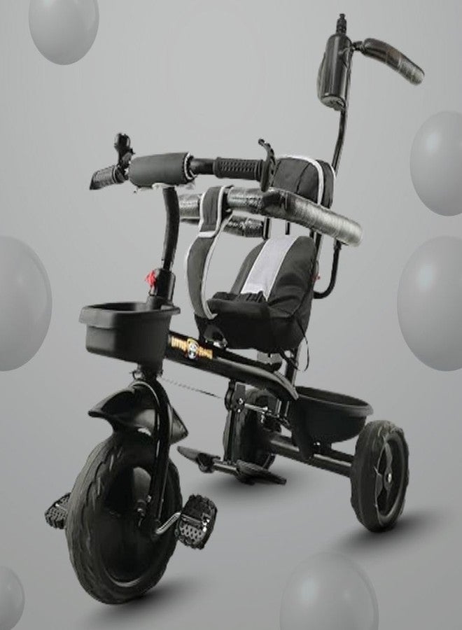 Maanit Mannit Tricycle Ride with Parental Handle | Play & Plug Cycle for Kids | Sturdy Designs with Storage Box, Horn and Guarded Seats, Heavy Wheels (Black) - Image 1